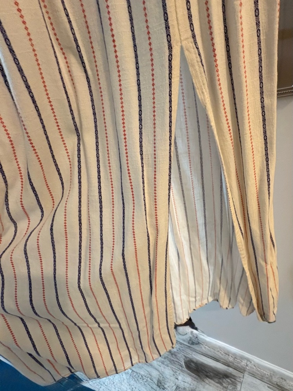 Striped V-Neck LinenMaxi Dress in Cream and Burple - Picture 2 of 6